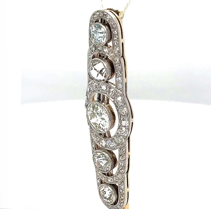 Eindrucksvolle Art-Deco Brosche in 14 Karat Gold mit großen Altschliff Diamanten