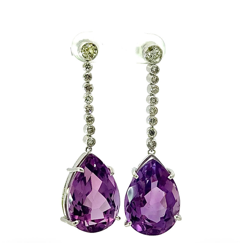 Edle Hängeohrringe in 18 Karat Weißgold mit Altschliff-Diamanten & Amethysten