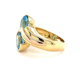 Besonderer Toi et Moi Ring in 18 Karat Gelbgold mit blauen Topas