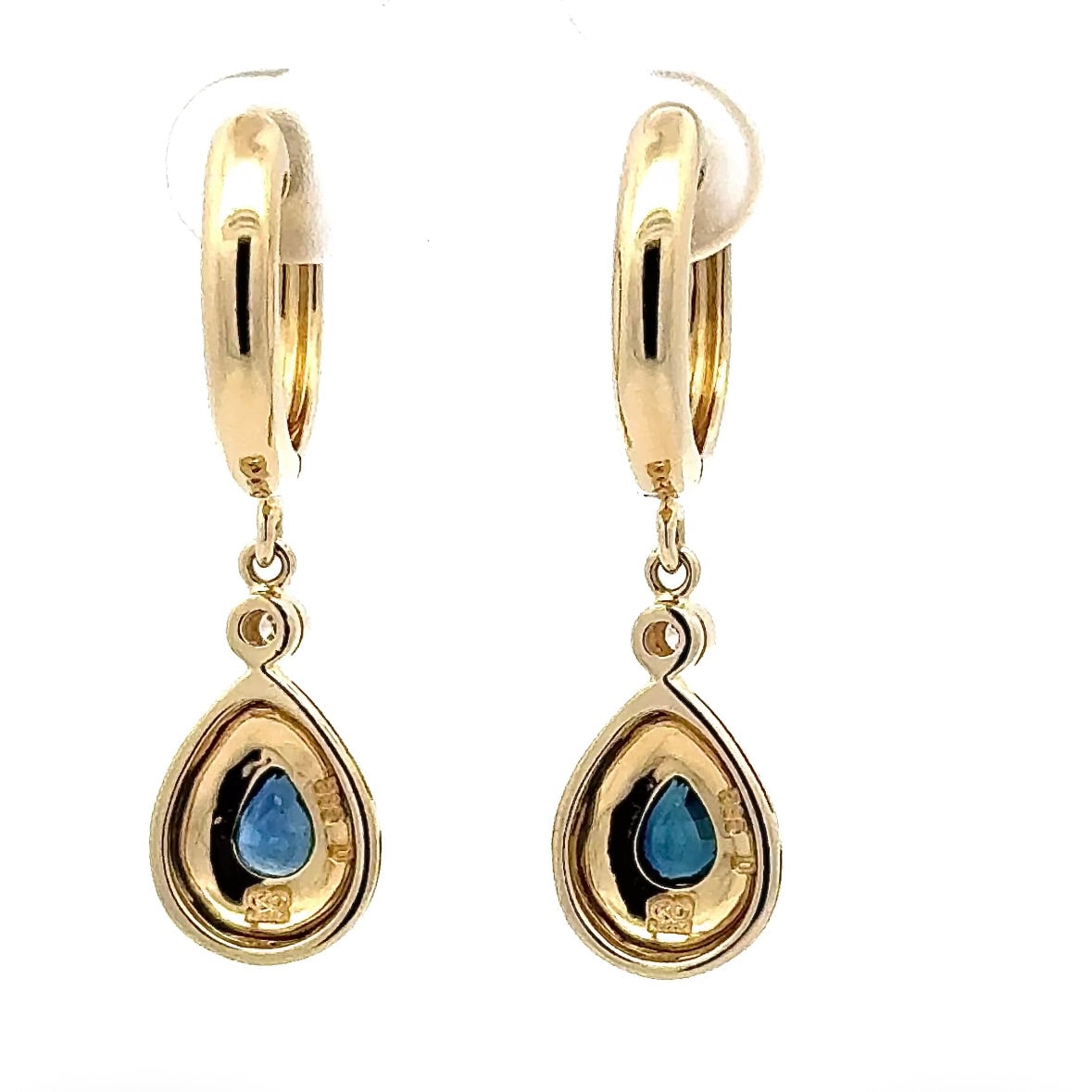 Elegante Ohrringe in 14 Karat Gelbgold mit Saphiren & Brillanten