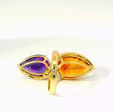 Moderner Cocktailring in 14 Karat Gelbgold mit feinen Brillanten, Amethyst & Citrin