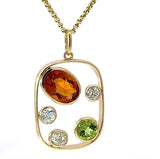 Ausgefallener Peridot / Citrin Anhänger in 14 Karat Gelbgold mit großen Diamanten