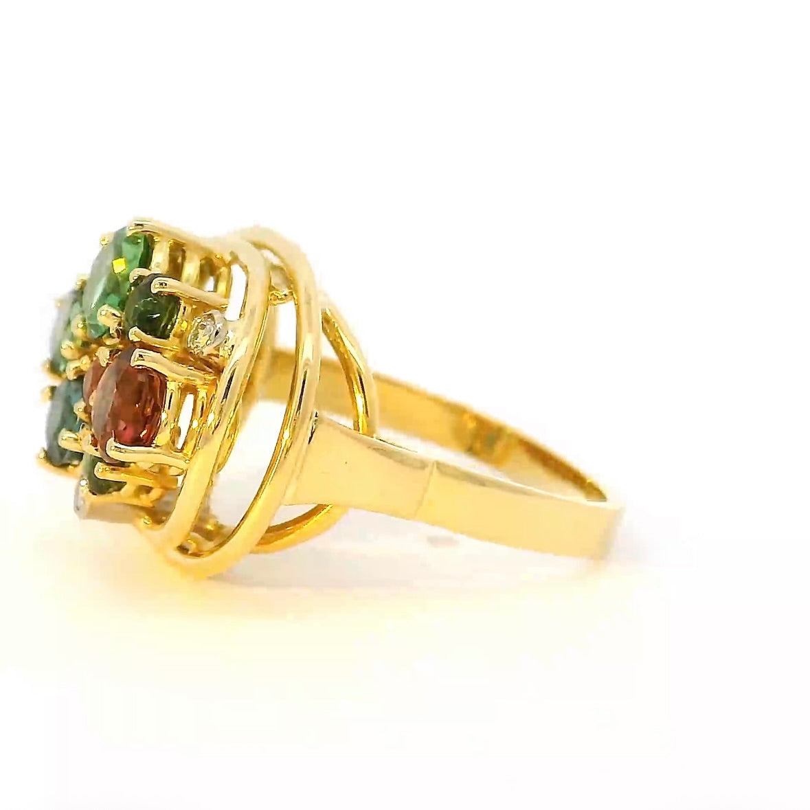 Lebhafter Ring in 18 Karat Gelbgold mit bunten Turmalinen & Brillanten