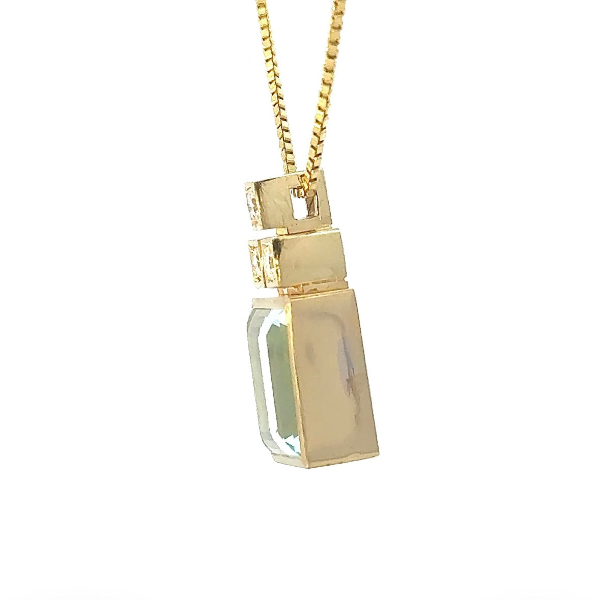 Handmade Pendant in 14 Karat Yellow Gold with Aquamarine & Brilliants