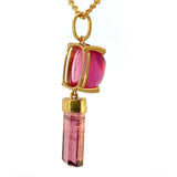 Moderner Anhänger in 14 Karat Gelbgold mit rosa Turmalinen & Brillanten