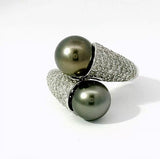 Eleganter Toi-et-Moi-Ring in 14 Karat Weißgold mit Tahiti-Perlen und Diamanten