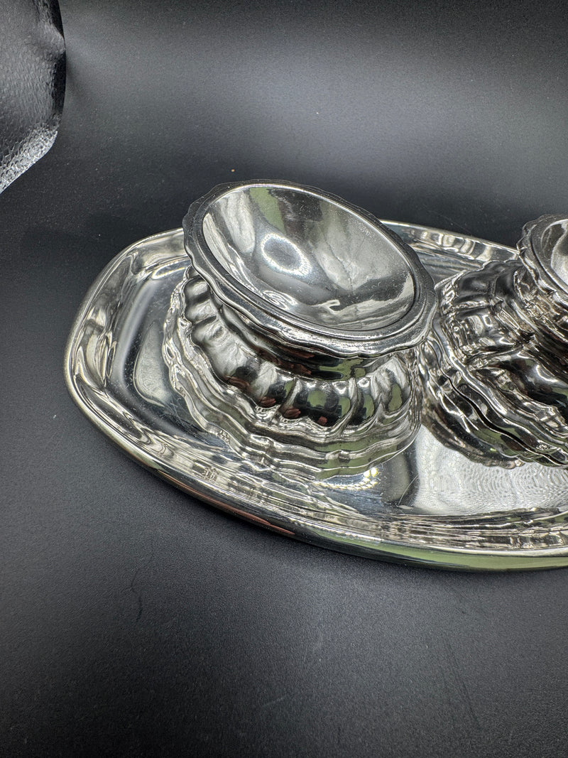 Stilvolles Salz- & Pfeffer-Service mit Tablett – in 835er Silber