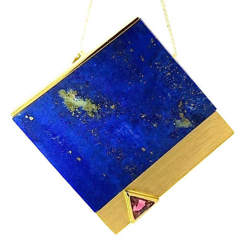 Einmaliger Anhänger in 18 Karat Gelbgold mit Lapis Lazuli und rosa Turmalin