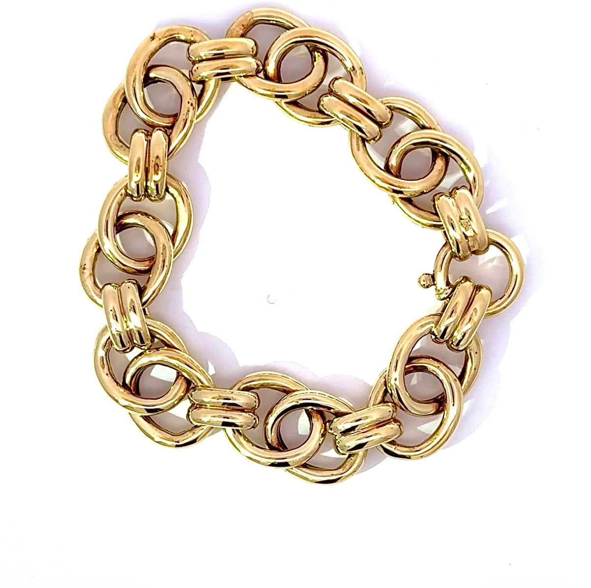 Wide 14 karat yellow gold bracelet with spring ring clasp