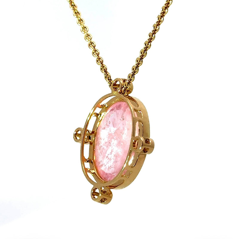 Eleganter Anhänger in 14 Karat Gelbgold mit rosa Morganit & Brillanten