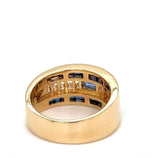 Ausgefallener Ring in 18 Karat Gelbgold mit leuchtend blauen Saphiren und Brillanten