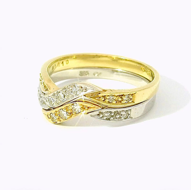 Ausgefallenes Ring-Duo in 14 Karat Gelb- & Weißgold mit Diamanten