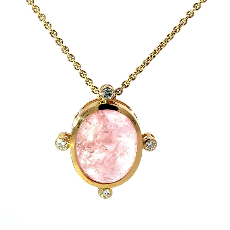 Eleganter Anhänger in 14 Karat Gelbgold mit rosa Morganit & Brillanten