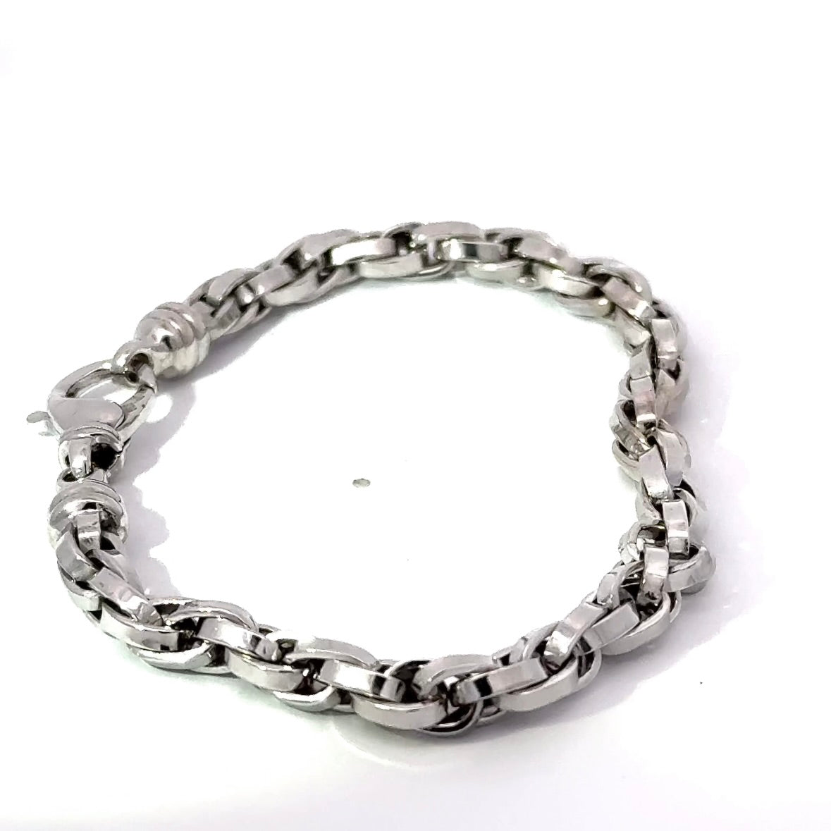 Ausgefallenes massives Fantasie-Armband in 14 Karat Weißgold mit Karabiner