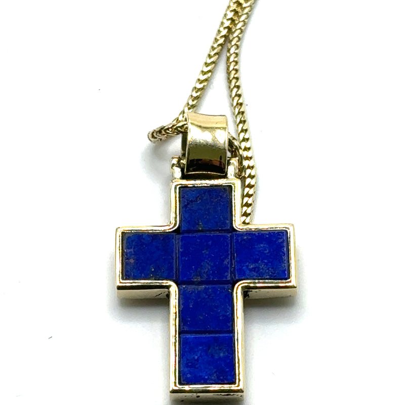 Massives Kreuz in 18 Karat Gelbgold mit feinen Lapis-Lazuli - Handarbeit
