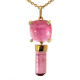Moderner Anhänger in 14 Karat Gelbgold mit rosa Turmalinen & Brillanten