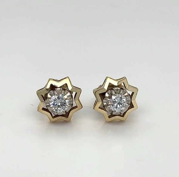 Stilvolle Ohrstecker in 14 Karat (585) Gelb-und Weißgold mit feinen Brillanten