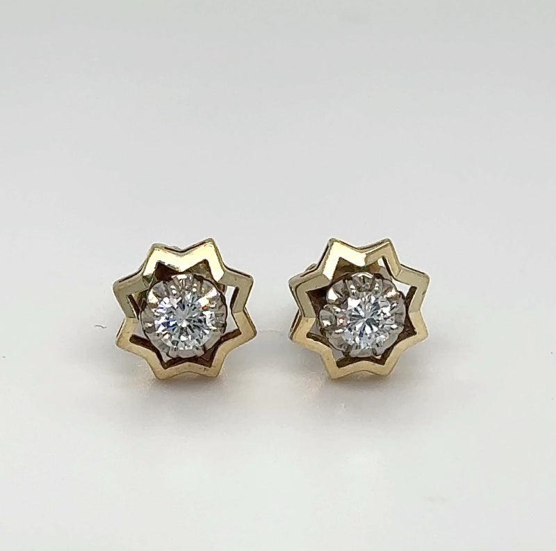 Stilvolle Ohrstecker in 14 Karat (585) Gelb-und Weißgold mit feinen Brillanten