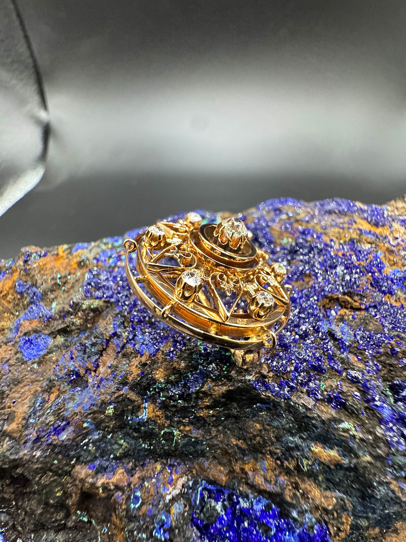 Antike Jugendstil Brosche in 14 Karat Roségold mit Altschliff-Diamanten