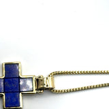 Massief kruis in 18-karaats geelgoud met fijne lapis lazuli - handgemaakt