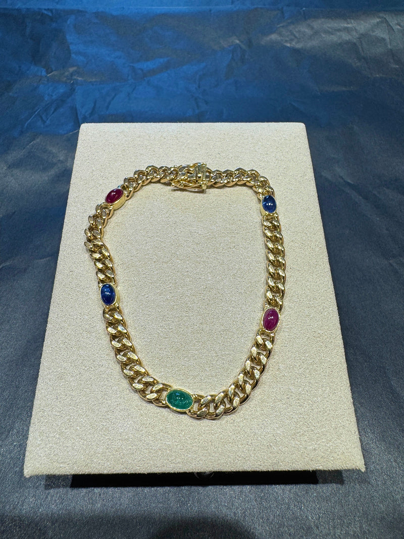 Zeitloses Armband in 14 Karat Gelbgold mit Saphiren, Rubinen und Smaragd