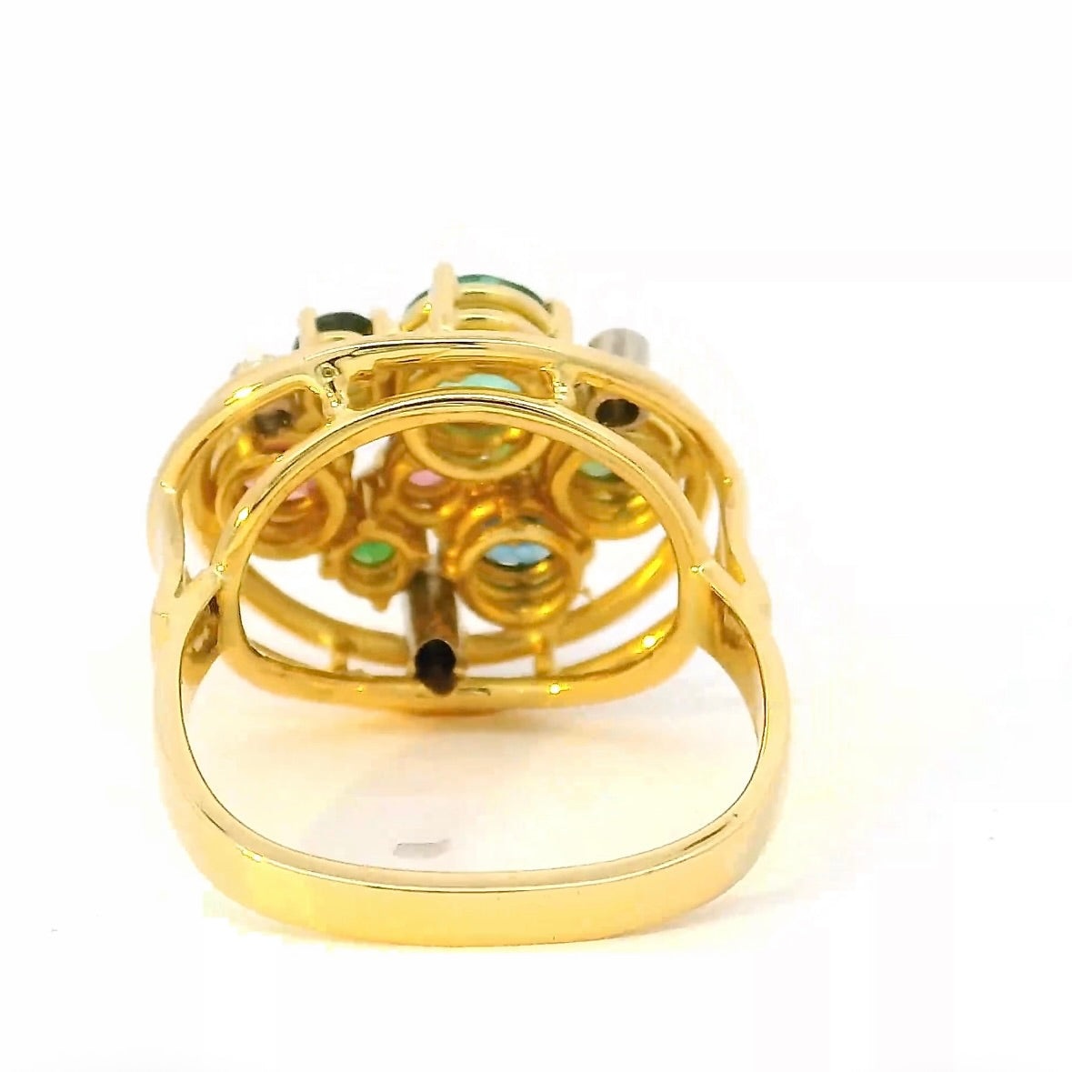 Lebhafter Ring in 18 Karat Gelbgold mit bunten Turmalinen & Brillanten