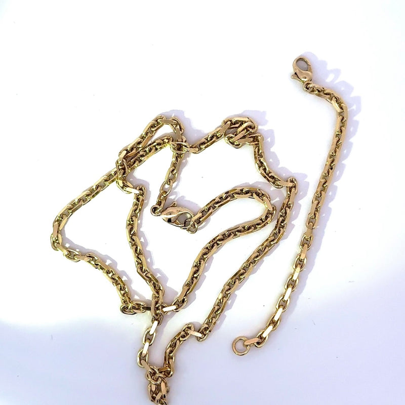 Massive Diamantierte Ankerkette in 14 Karat Gelbgold mit Verlängerungskette