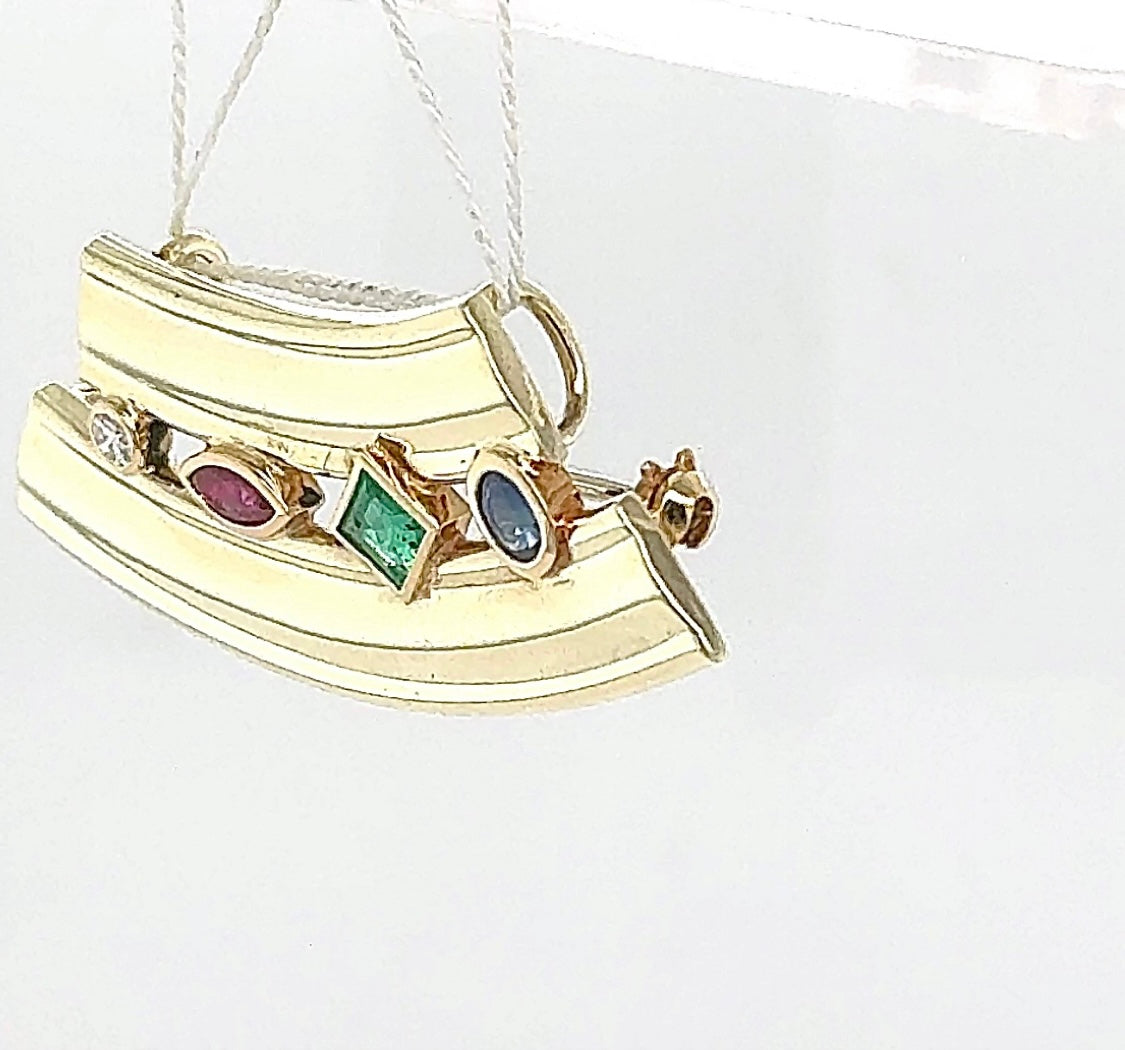 Stilvolle Fries Arauner Brosche & Anhänger in 14 Karat Gelbgold mit feinen Edelsteinen & Brillant