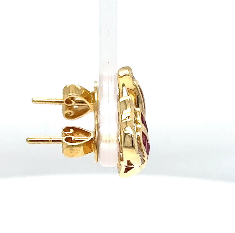 Stilvolle Rubin Ohrringe in 18 Karat Gelbgold mit feinen Brillanten