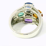Cocktailring in 14 Karat Weißgold mit Saphir, Turmalin, Citrin, Amethyst & Brillanten