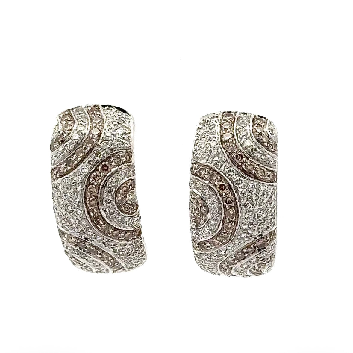 Fancy Half-Hoop Earrings in 18K (750) White Gold with Brilliant-Cut Diamonds