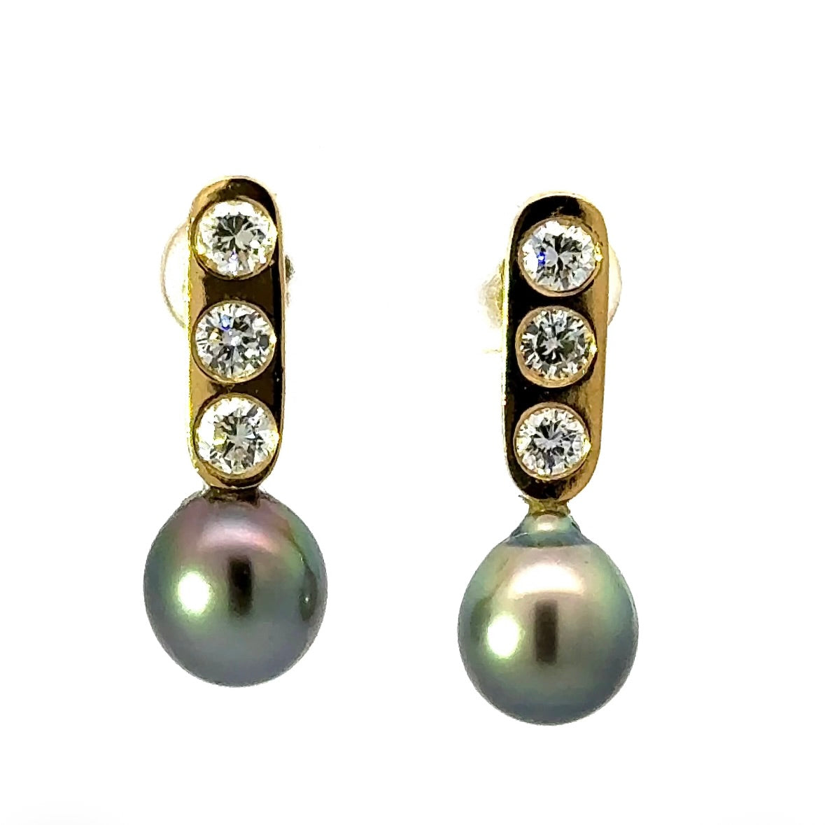 Edle Ohrringe in 18 Karat Gelbgold mit hochfeinen Brillanten & Tahitiperlen