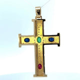 Beeindruckendes Kreuz in 18 Karat Gelbgold mit Brillanten, Smaragd, Rubin & Saphiren
