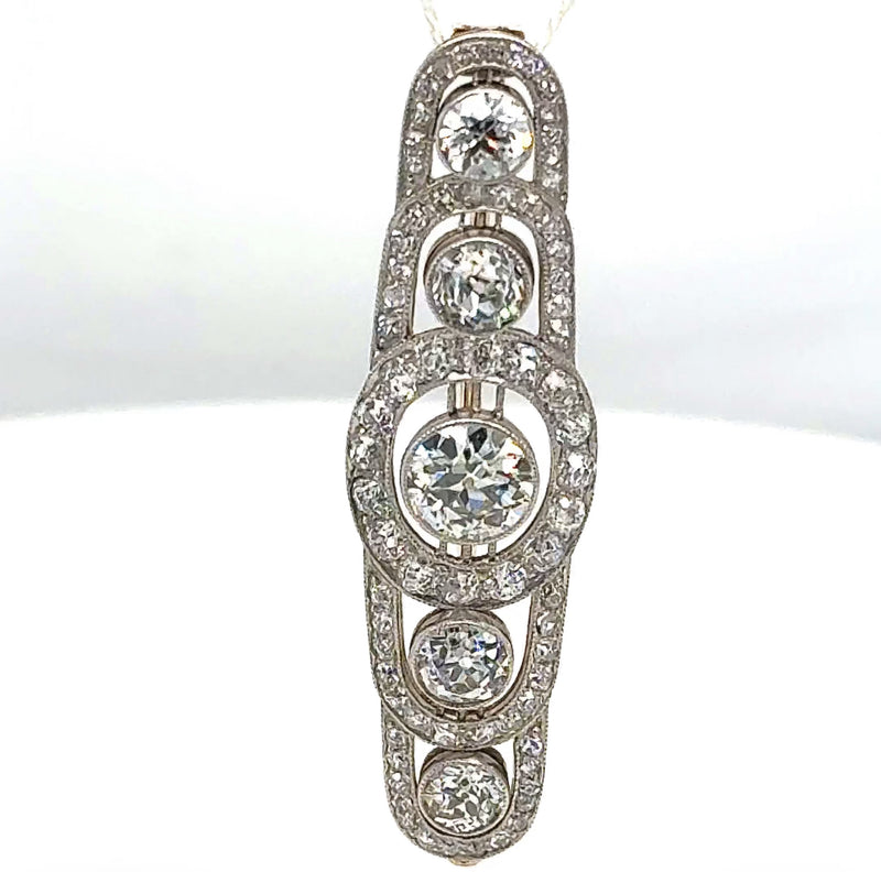 Eindrucksvolle Art-Deco Brosche in 14 Karat Gold mit großen Altschliff Diamanten
