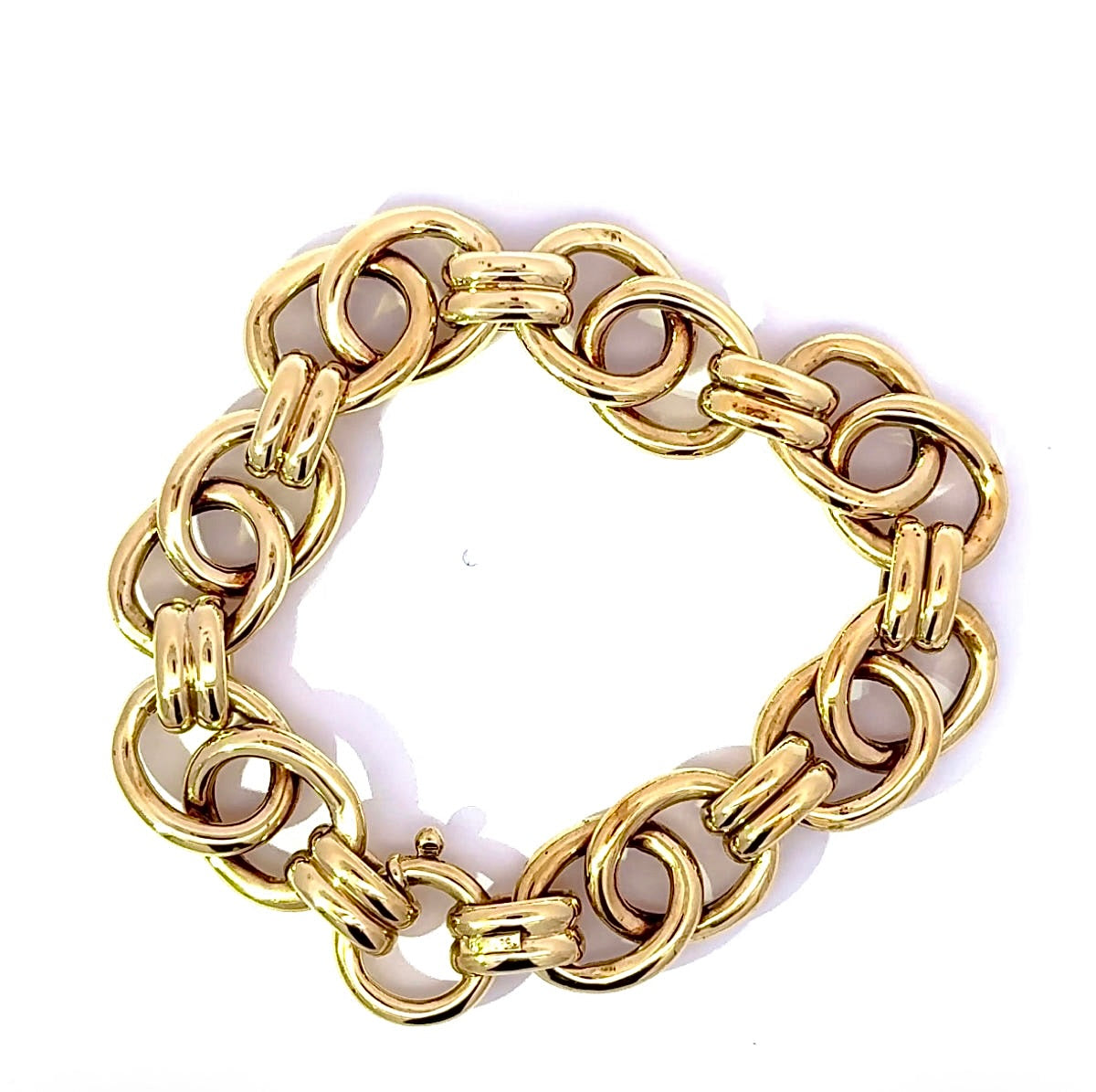 Wide 14 karat yellow gold bracelet with spring ring clasp