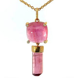 Moderner Anhänger in 14 Karat Gelbgold mit rosa Turmalinen & Brillanten