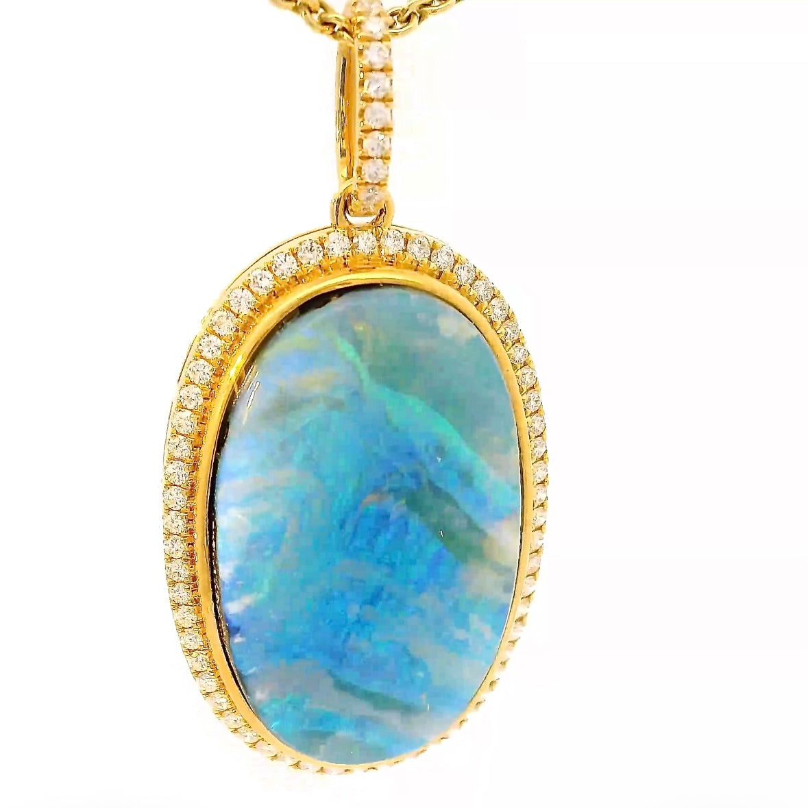 Prunkvoller Anhänger in 18 Karat Gelbgold mit australischem Boulderopal & Brillanten
