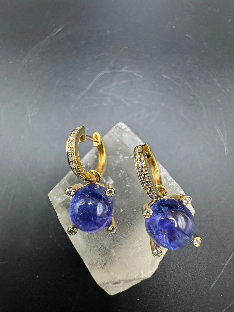 Edle Tansanit Ohrringe in 14 Karat Gelbgold mit Brillanten