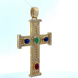 Beeindruckendes Kreuz in 18 Karat Gelbgold mit Brillanten, Smaragd, Rubin & Saphiren