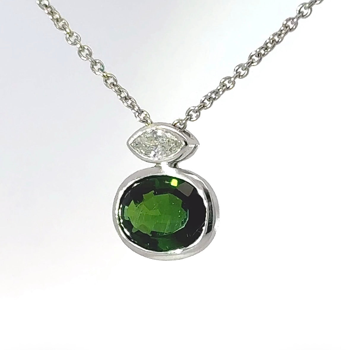 Modern Tourmaline Pendant in 14 Karat White Gold with Navette Brilliant
