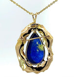 Einmaliger Anhänger/Brosche in 14 Karat Gelbgold mit Lapis Lazuli & Brillanten