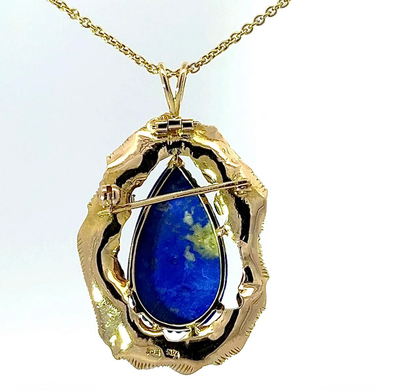 Einmaliger Anhänger/Brosche in 14 Karat Gelbgold mit Lapis Lazuli & Brillanten