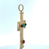 Beeindruckendes Kreuz in 18 Karat Gelbgold mit Brillanten, Smaragd, Rubin & Saphiren