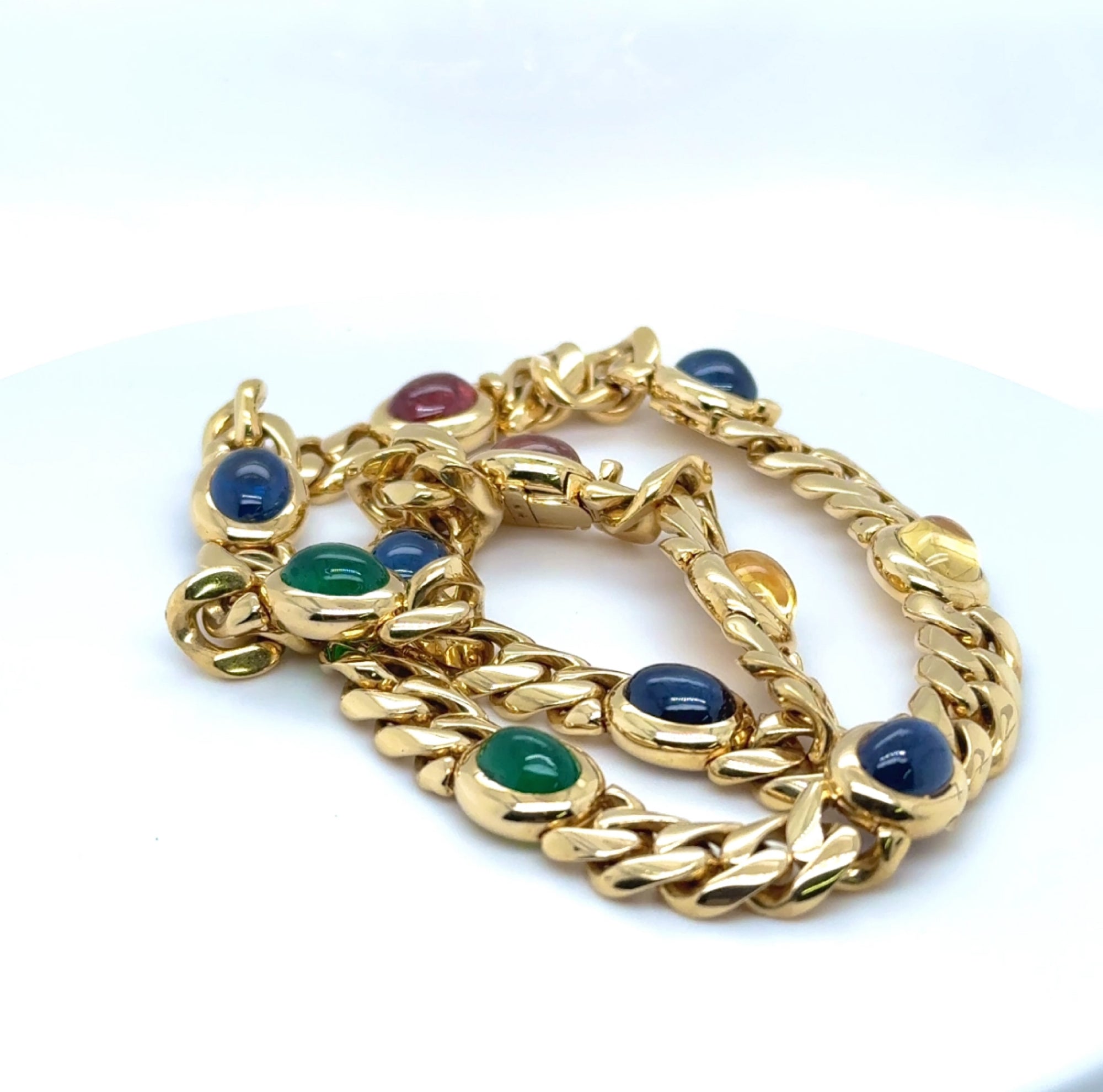 Einmaliges Collier / Armband in 18 Karat Gelbgold mit Saphiren & Smaragden