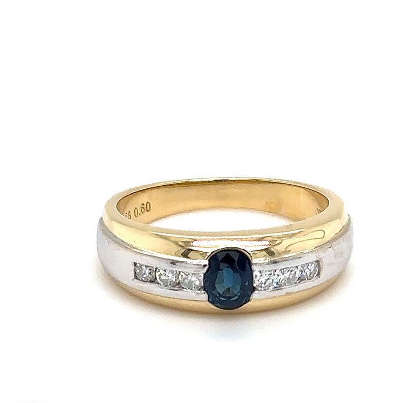 Edler Bicolor Ring in 18 Karat Gold mit feinen Saphir & Brillanten - Handarbeit