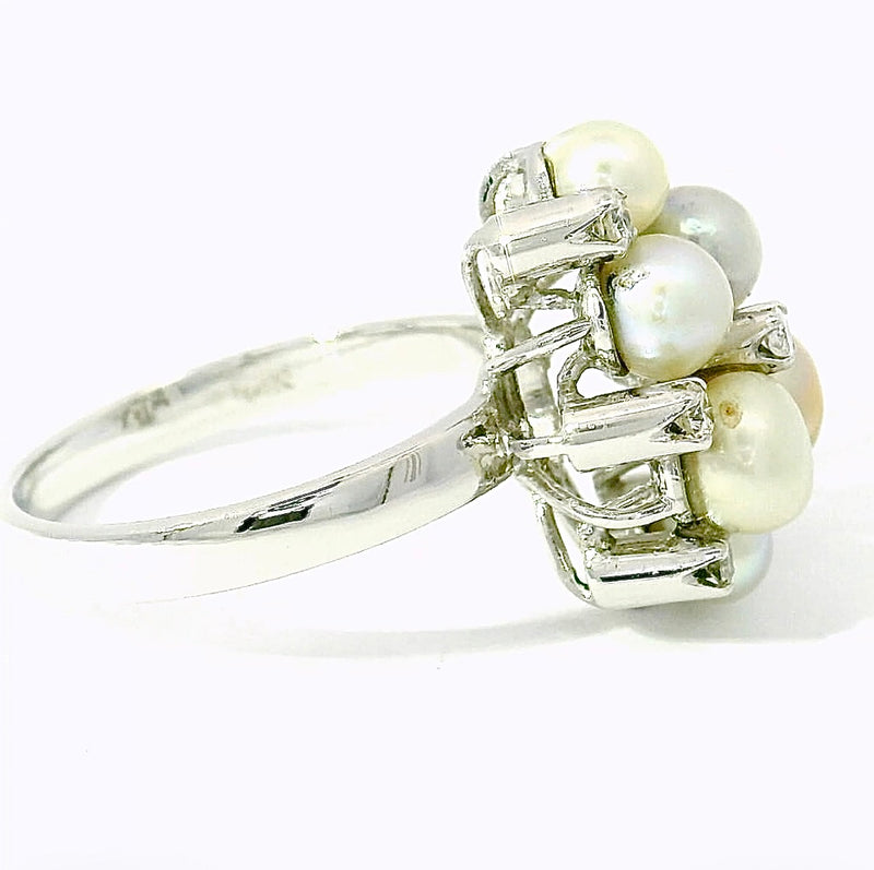 Ausgefallener Ring in 14 Karat Weißgold mit Perlen und Brillanten