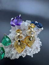 Wirkungsvolle Hängeohrringe in 18 Karat Gelbgold mit Brillanten, Citrin & Amethyst
