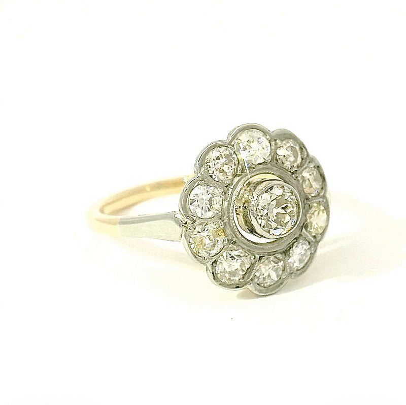 Lebhafter Art-Déco-Ring in 14 Karat Gelb- & Weißgold mit Diamanten