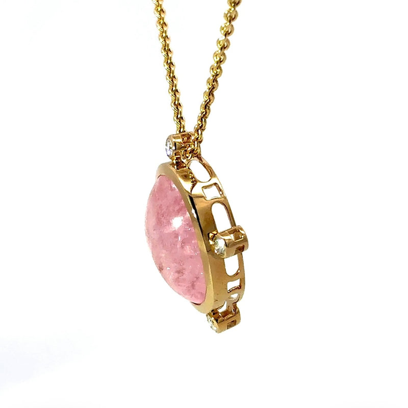 Eleganter Anhänger in 14 Karat Gelbgold mit rosa Morganit & Brillanten