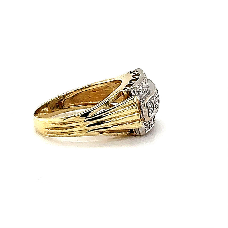 Dominanter Unisex-Ring in 14 Karat Gelbgold mit Brillanten im Vintage-Stil